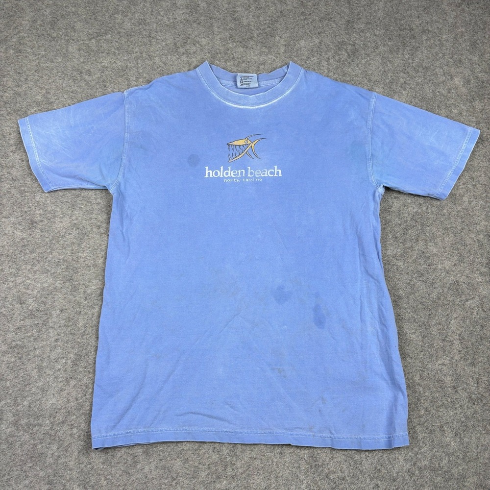 Holden Beach T Shirt Mens L Blue NC Fish Graphic Outdoors‎ Vintage Y2K Nature